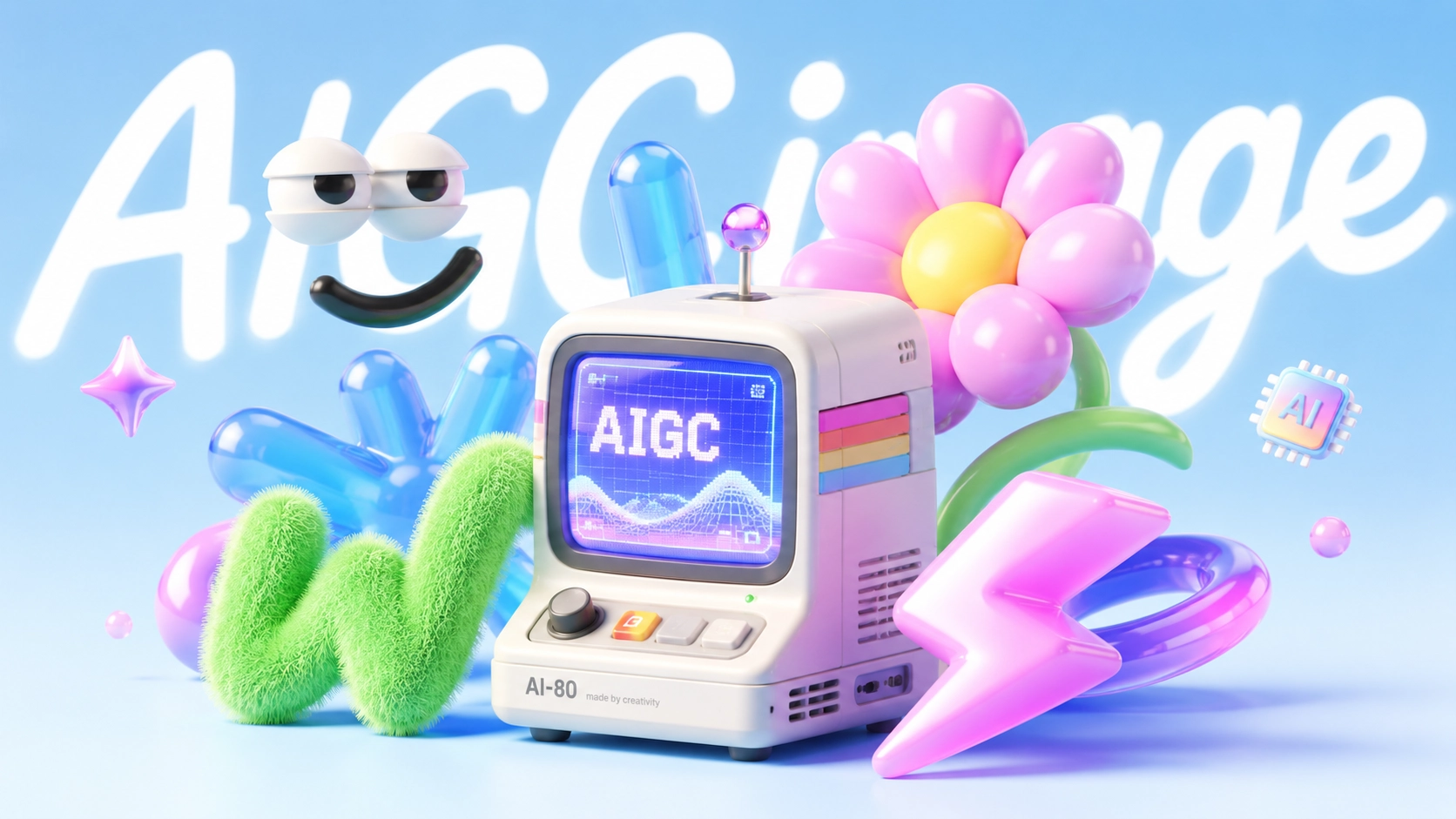 AIGC 图像实验与复古计算机立体封面